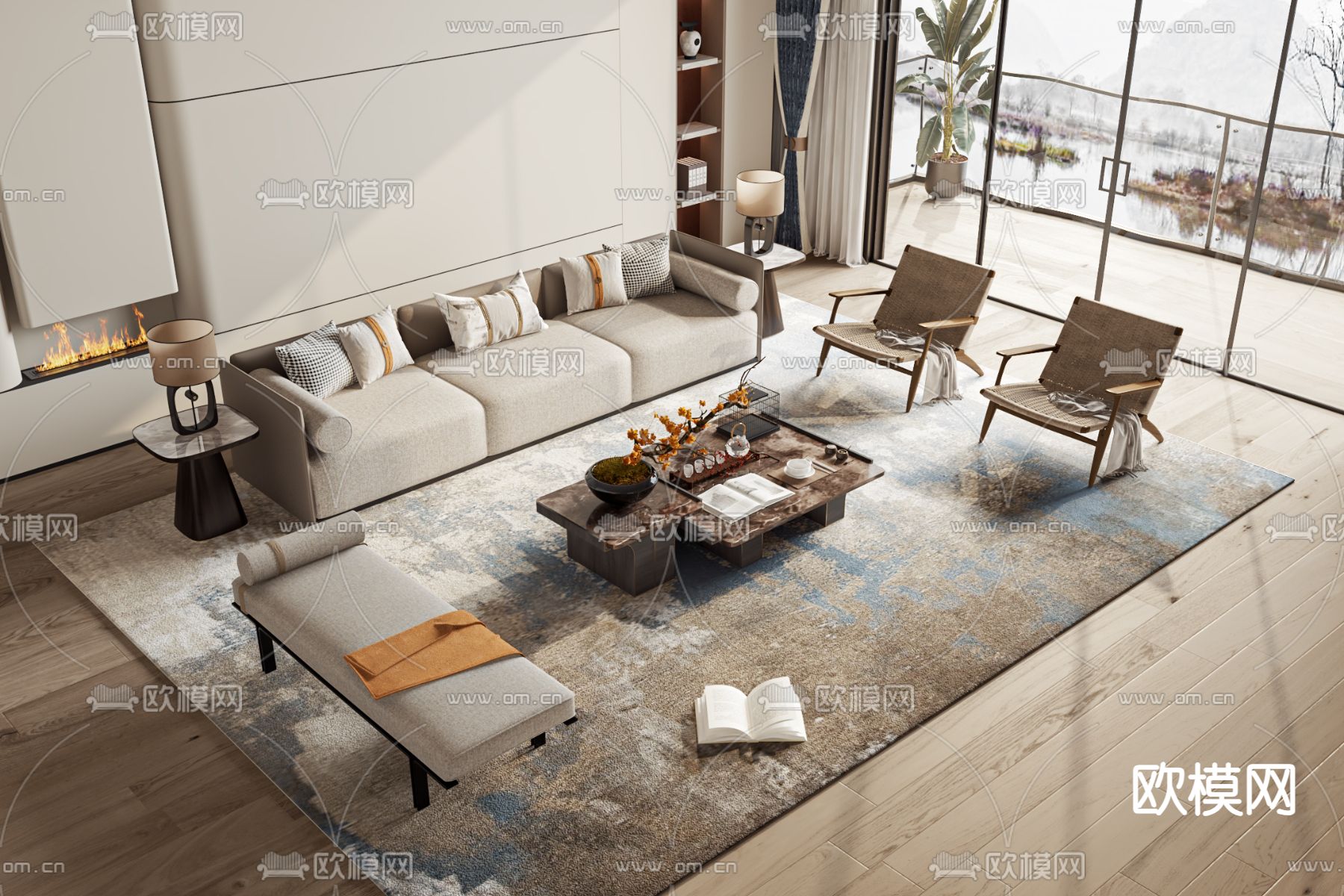 新中式组合沙发3d模型下载