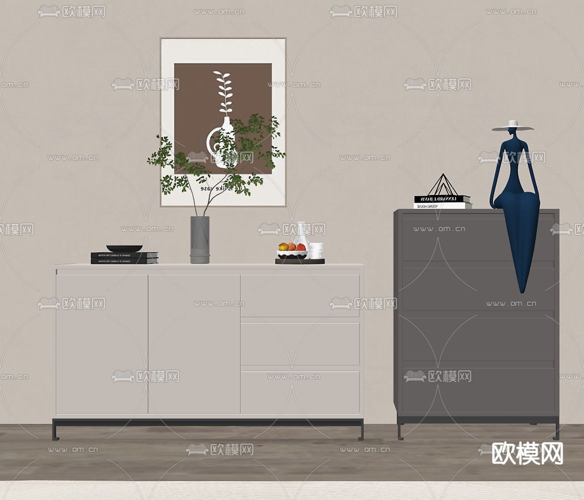 现代玄关柜 边柜su模型下载（渲染图2）