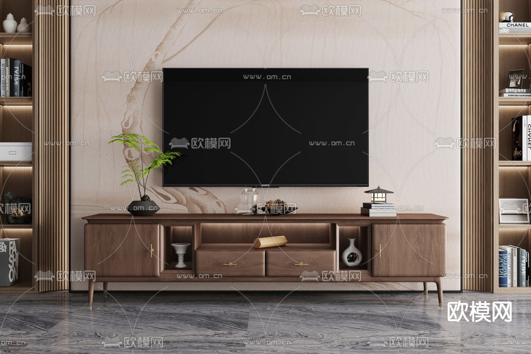 新中式电视柜3d模型下载