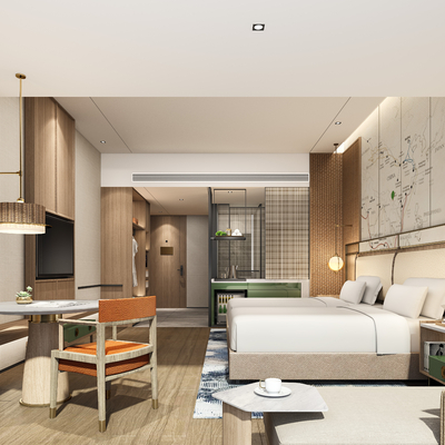  现代酒店双人房su模型 