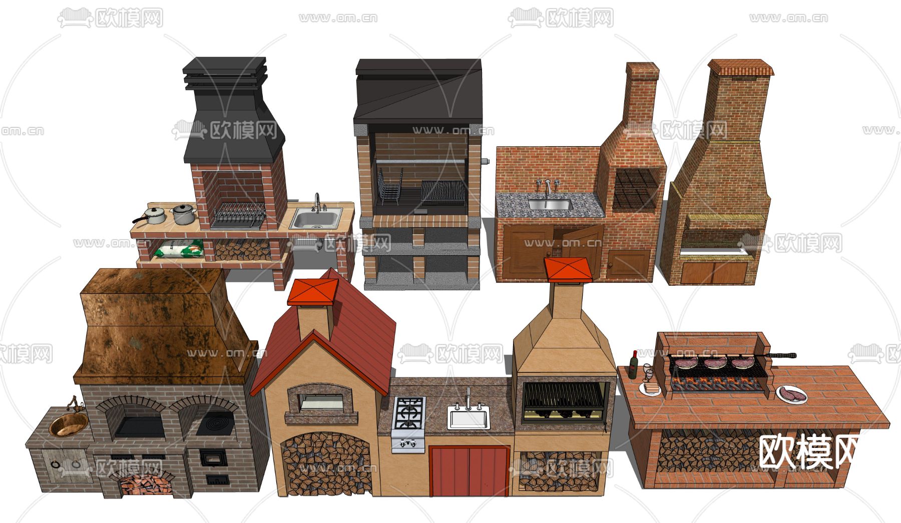 灶台 炉灶 壁炉su模型下载（渲染图1）