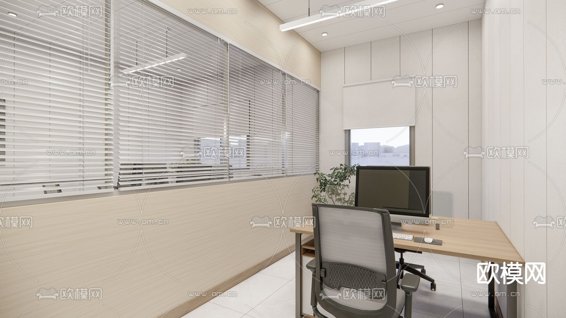 现代办公空间su模型下载（渲染图2）