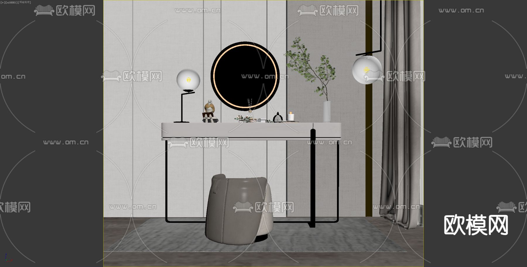 轻奢梳妆台su模型下载（渲染图2）