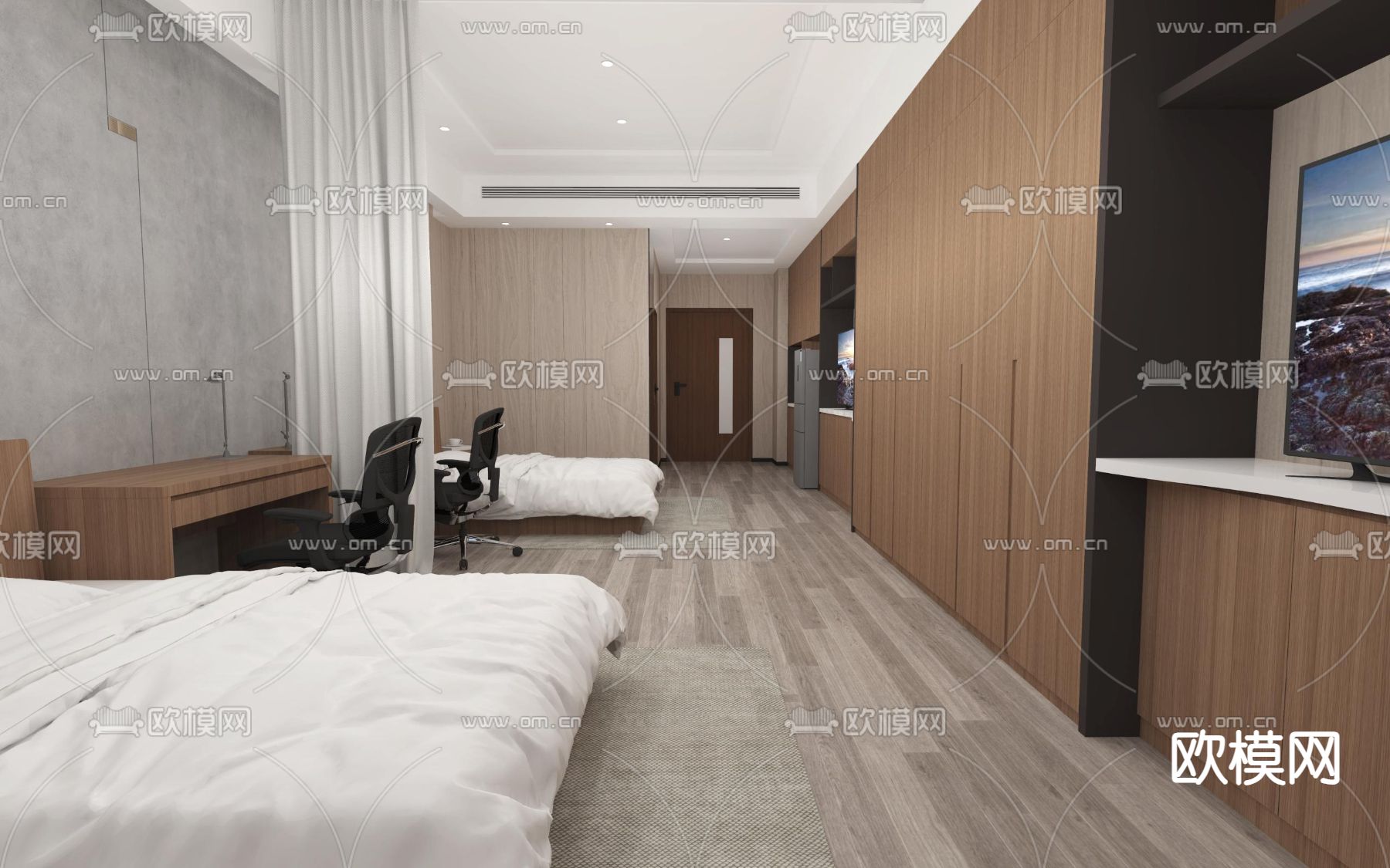 现代学生宿舍su模型下载（渲染图1）