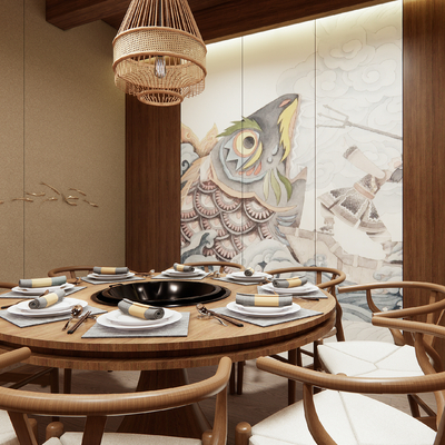  新中式餐饮包间su模型 