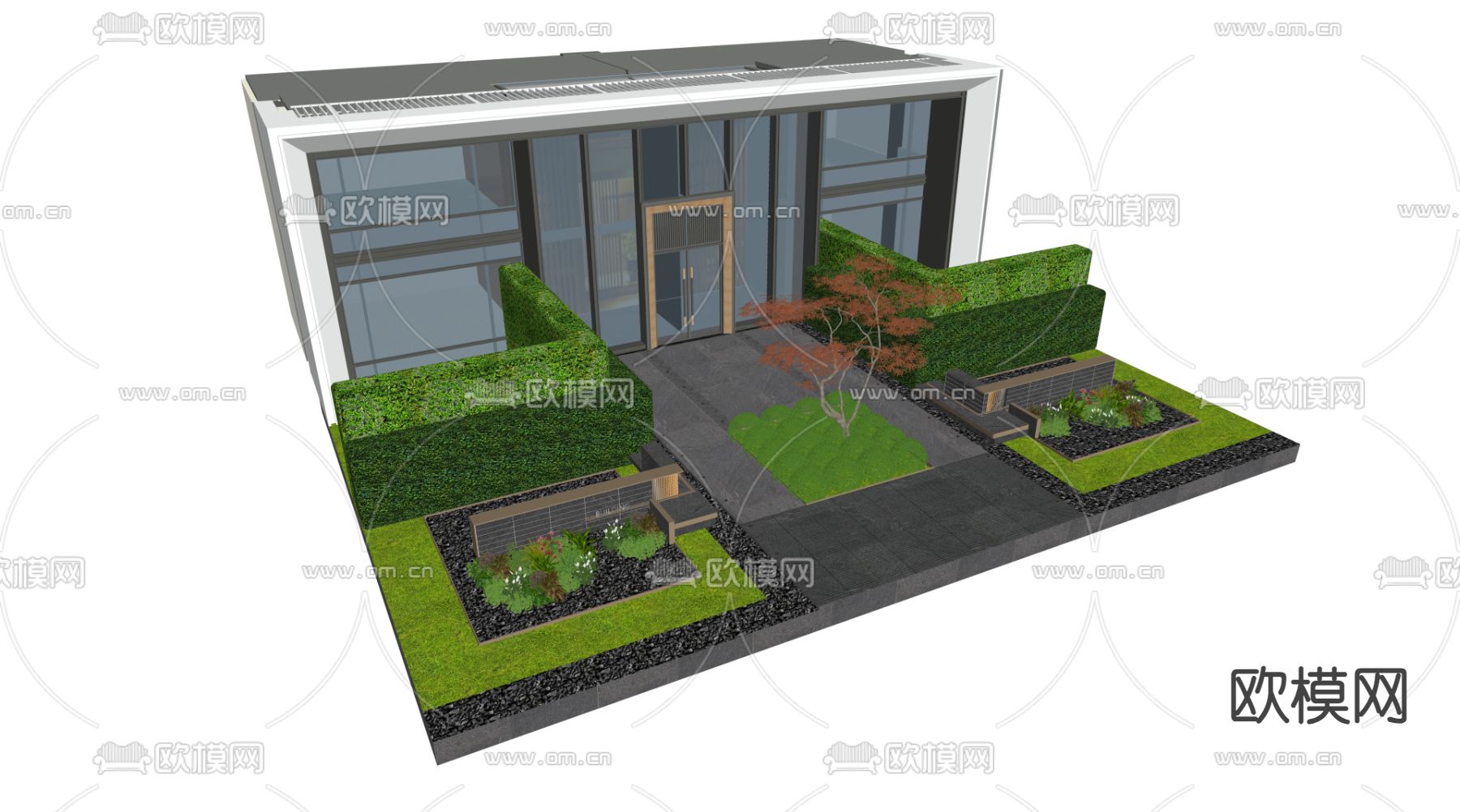 别墅入户景观su模型下载（渲染图2）