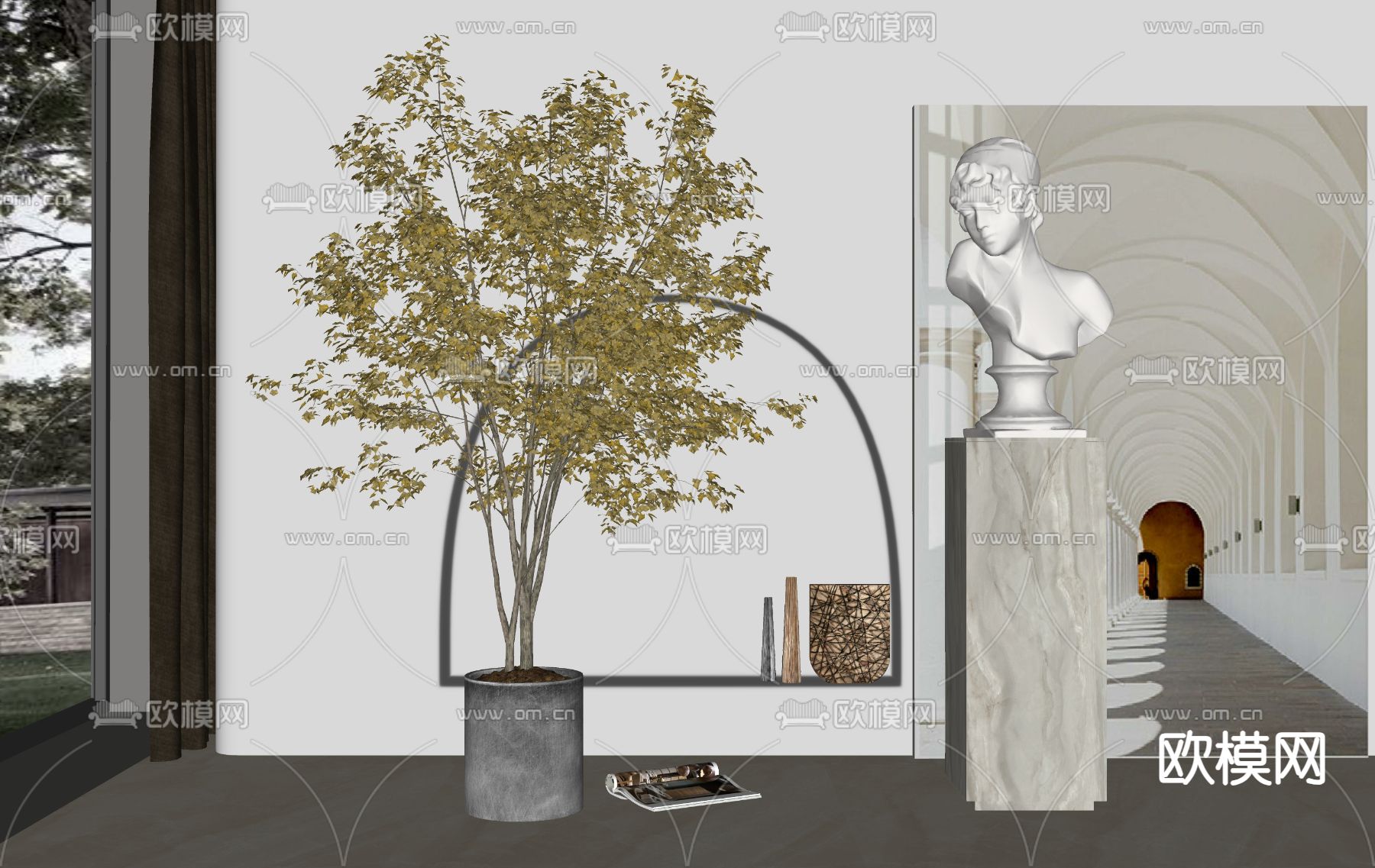 侘寂风盆栽 盆景su模型下载（渲染图2）