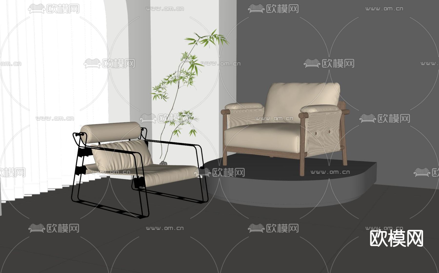 现代休闲椅su模型下载（渲染图2）