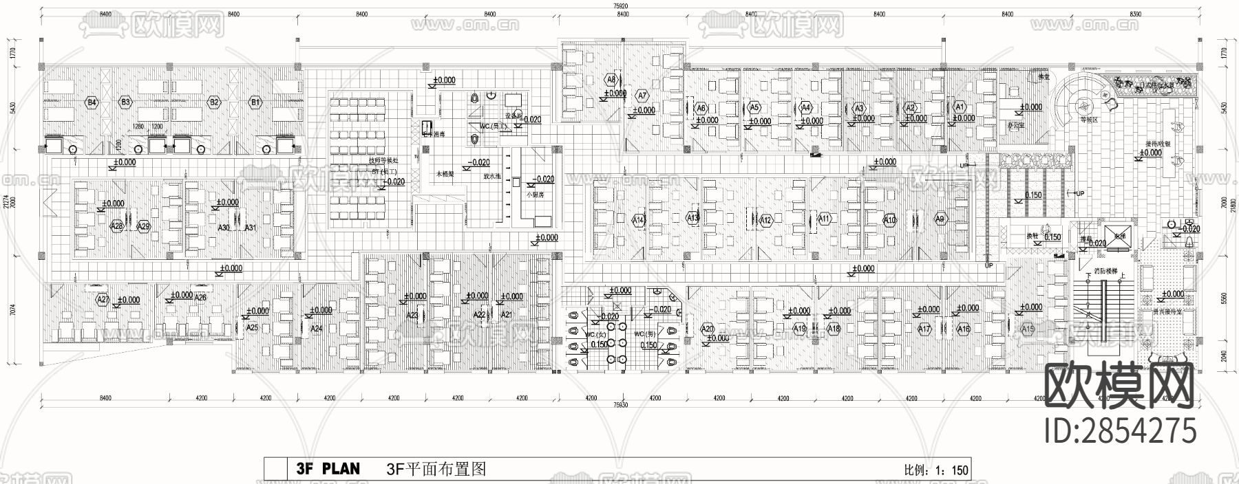 洗浴中心cad施工图下载（渲染图1）