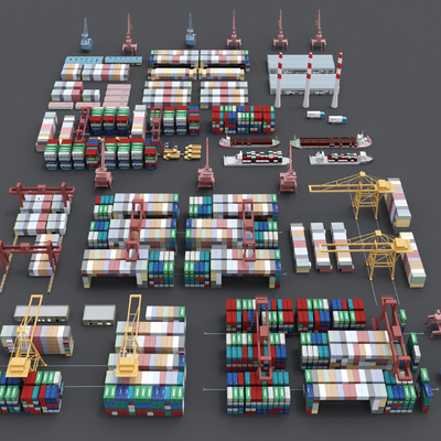  码头集装箱 工业吊机su模型 