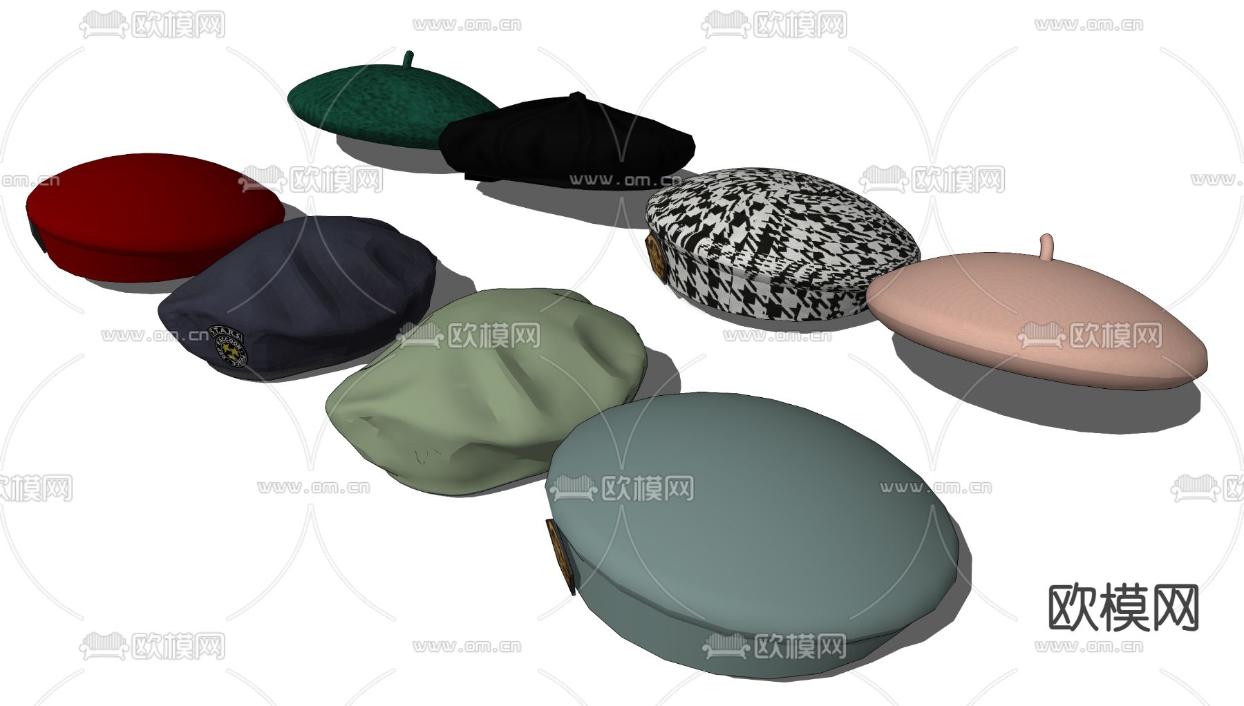贝雷帽 帽子su模型下载（渲染图2）