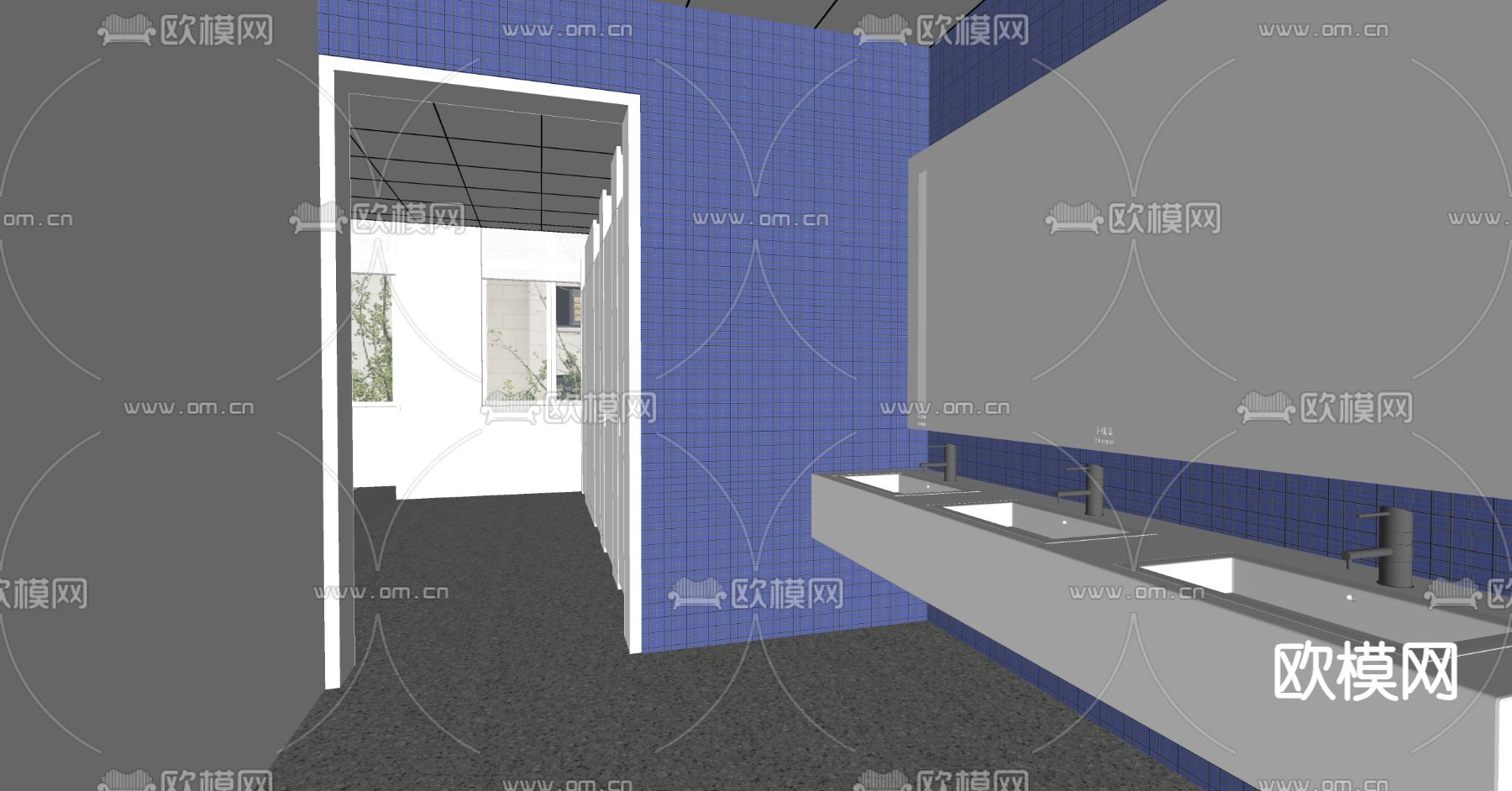现代公共卫生间su模型下载（渲染图2）