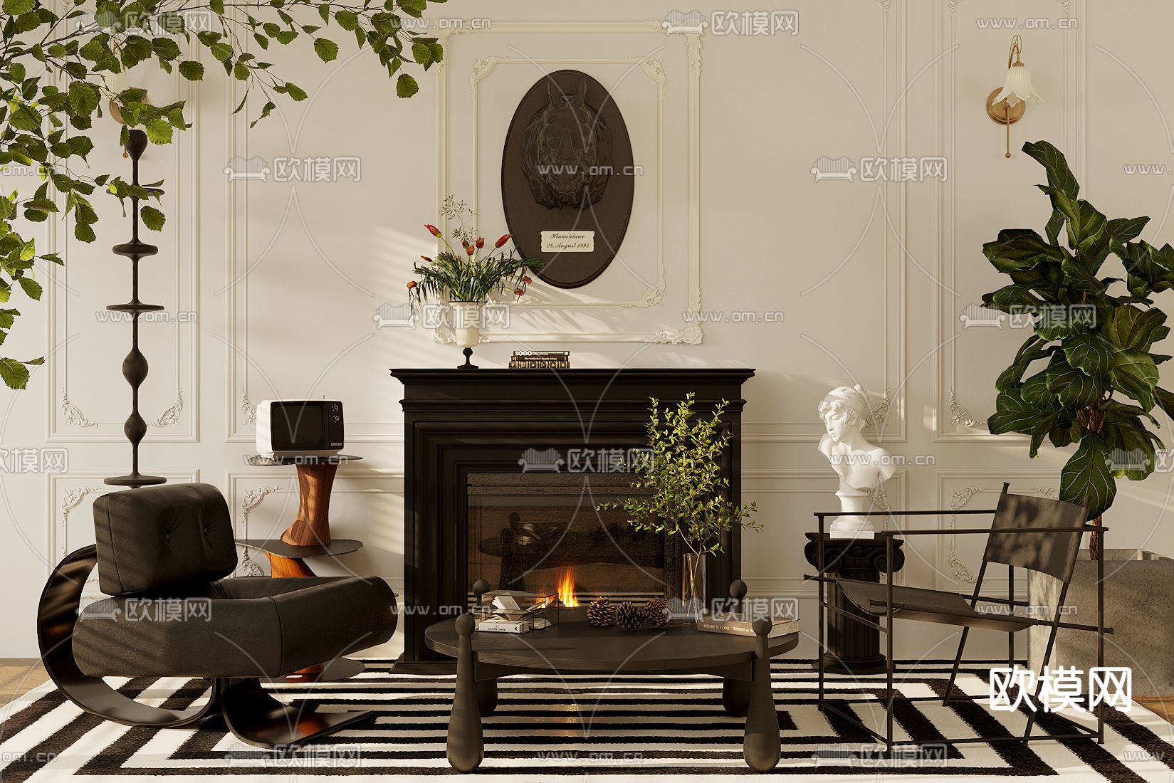 法式休闲桌椅 洽谈桌椅 壁炉3d模型下载