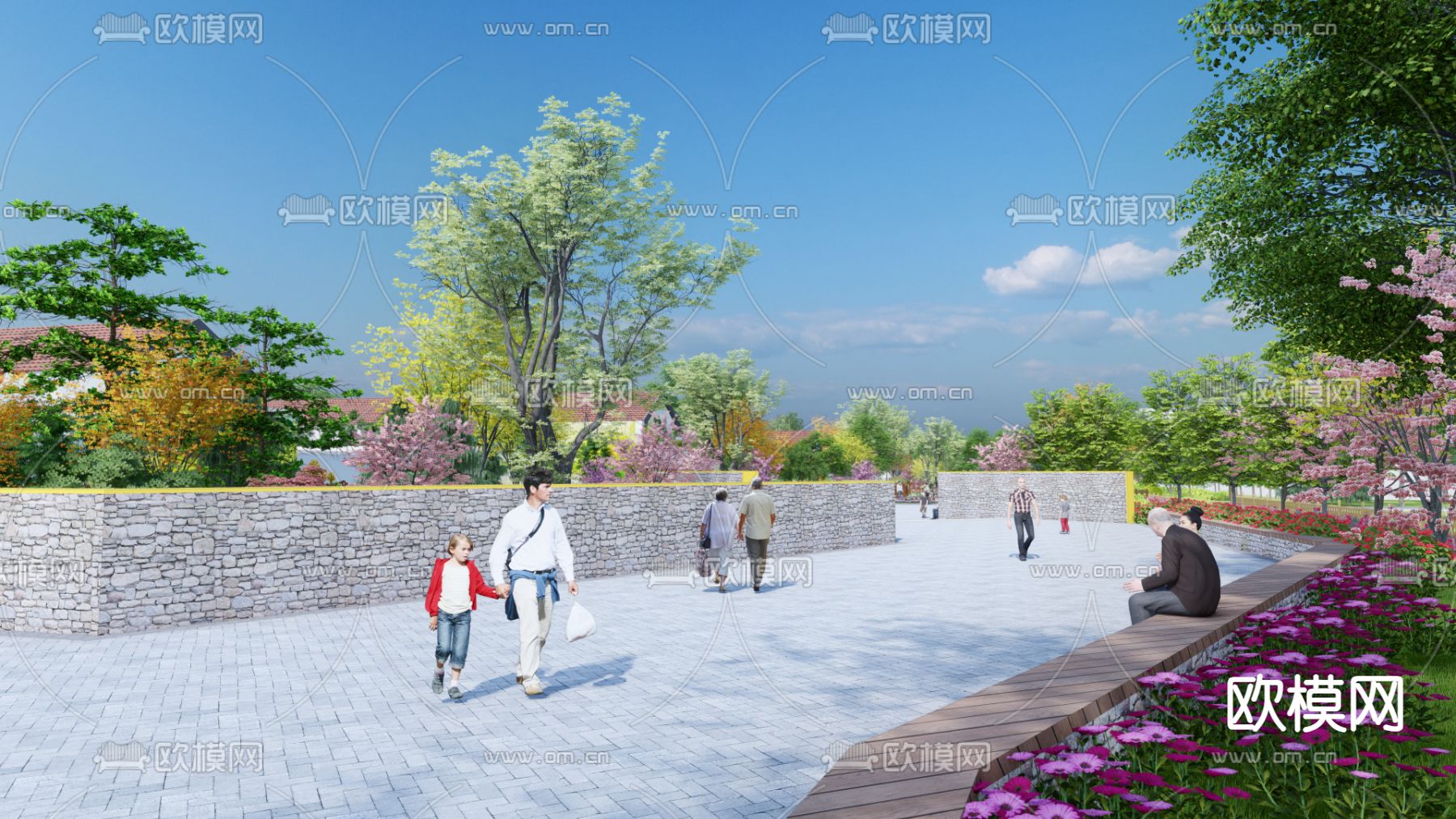 现代乡村鸟瞰su模型下载（渲染图2）