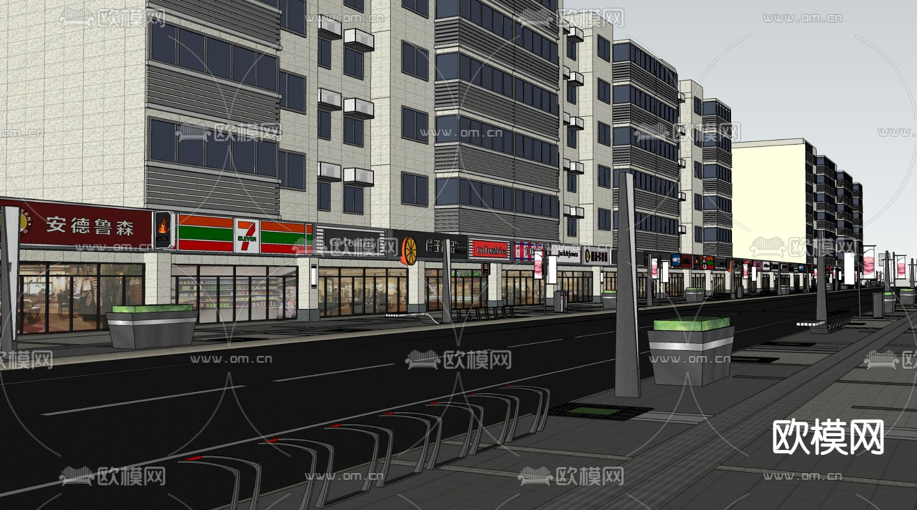 店招改造 商业街su模型下载（渲染图2）