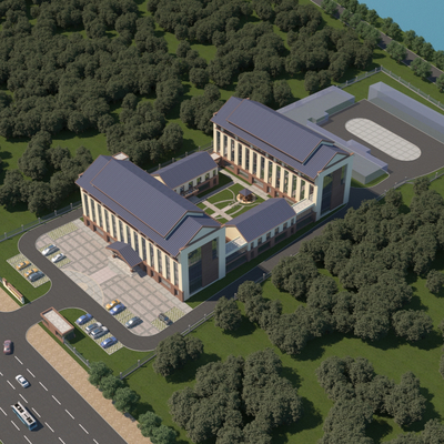  现代福利院鸟瞰图su模型 