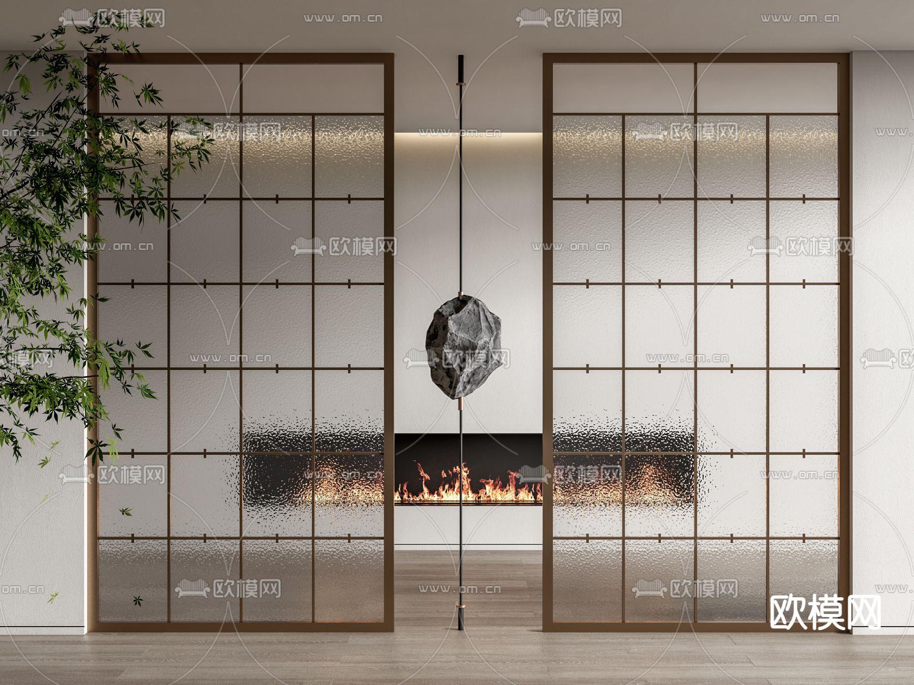 现代玻璃隔断su模型下载（渲染图1）