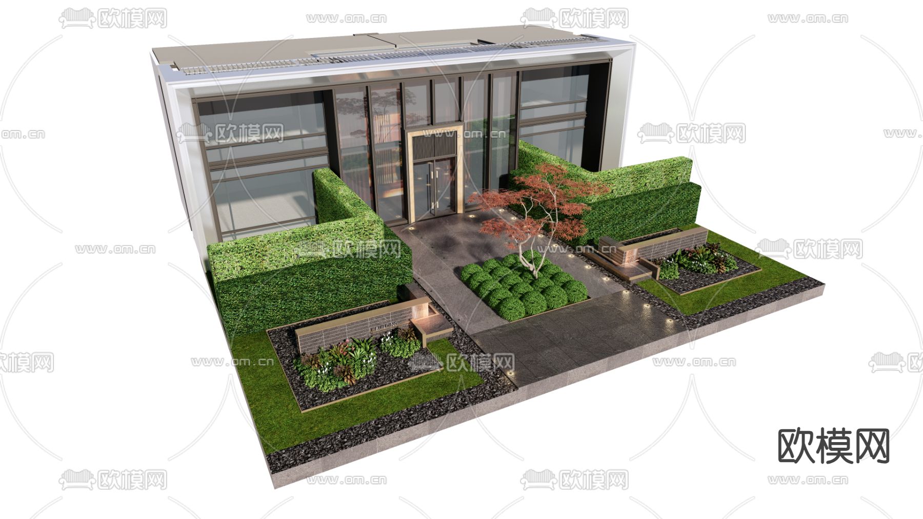 别墅入户景观su模型下载（渲染图1）