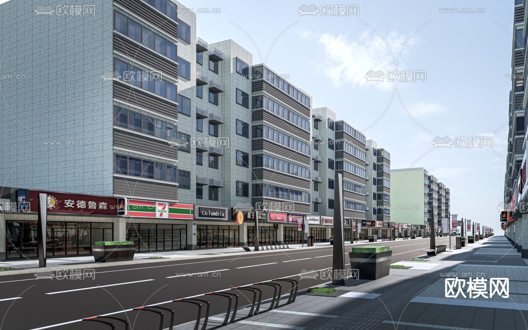 店招改造 商业街su模型下载（渲染图1）