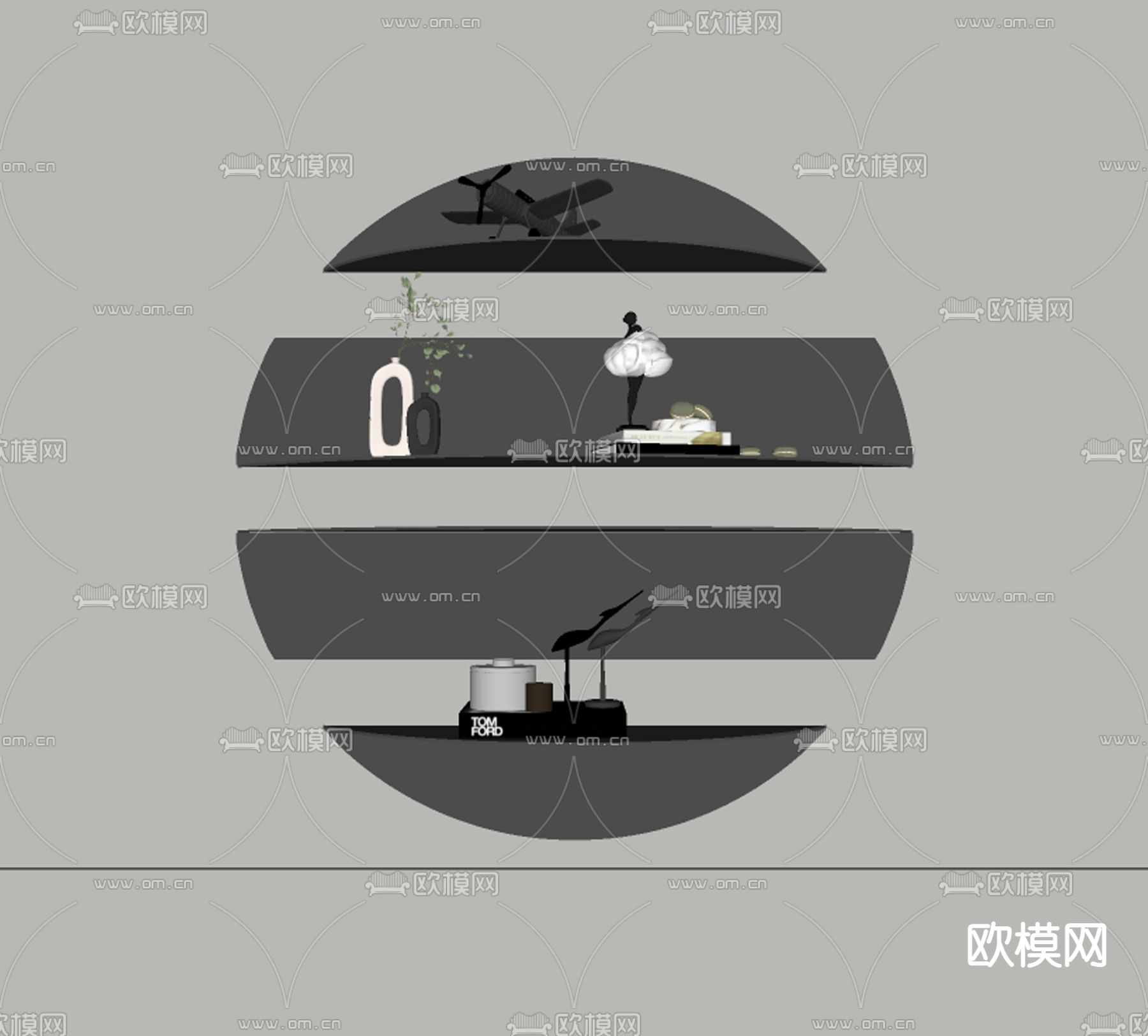 装饰墙架 壁挂书架su模型下载（渲染图2）