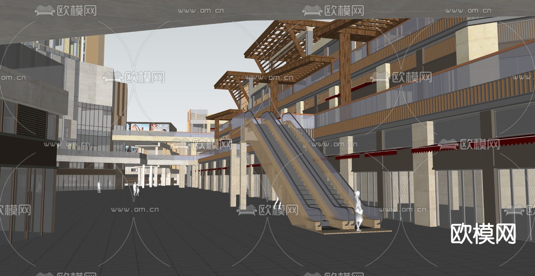 现代商业街su模型下载（渲染图1）