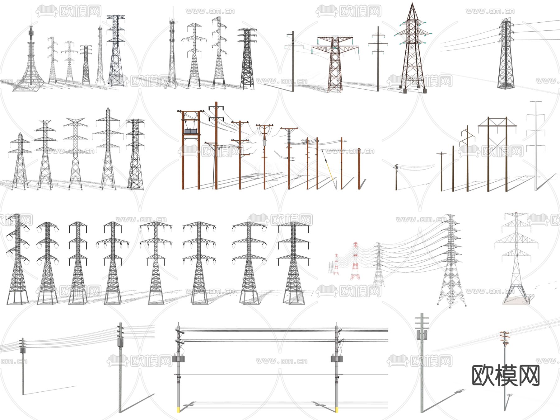 电线杆 高压电线塔su模型下载（渲染图2）