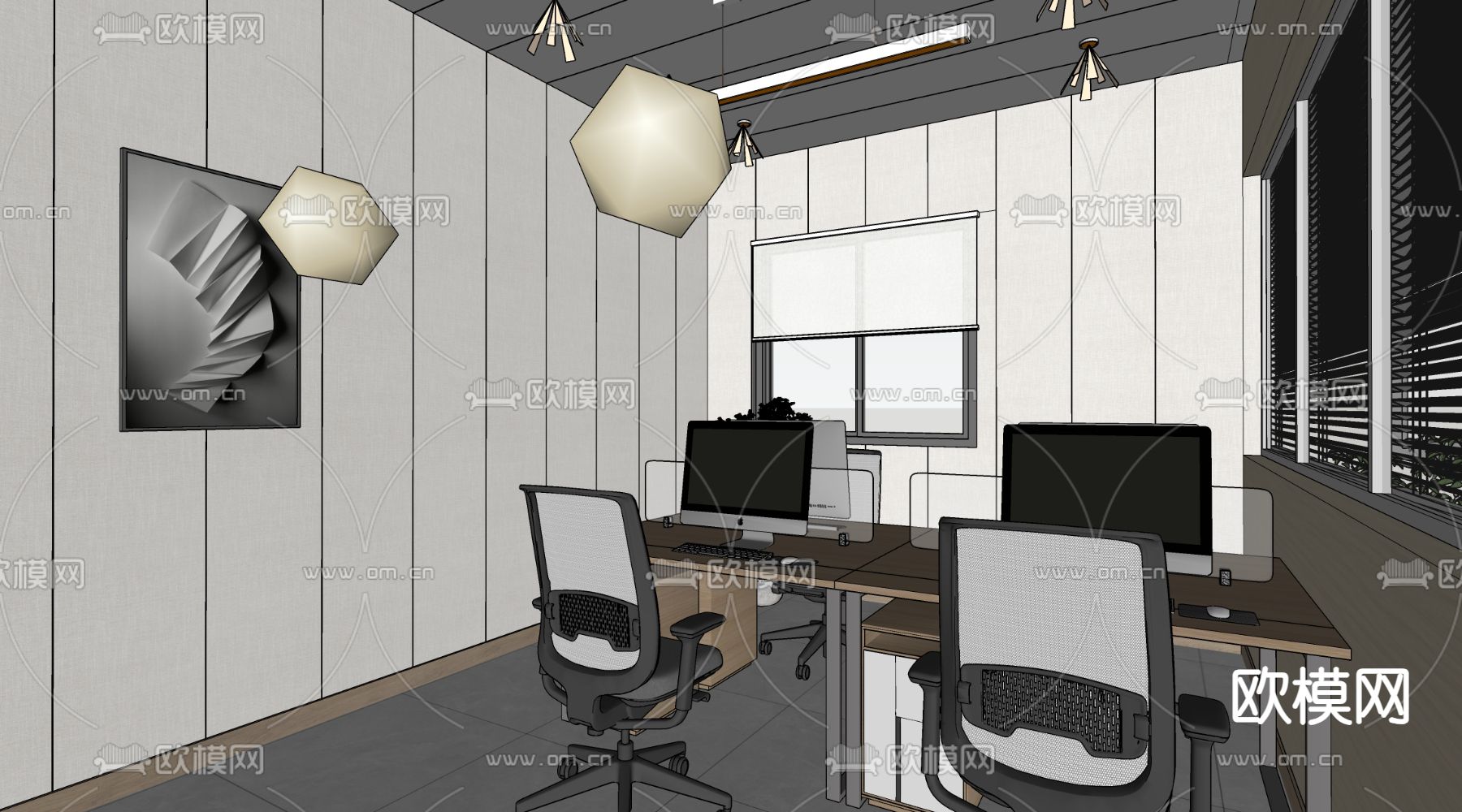 现代办公空间su模型下载（渲染图3）