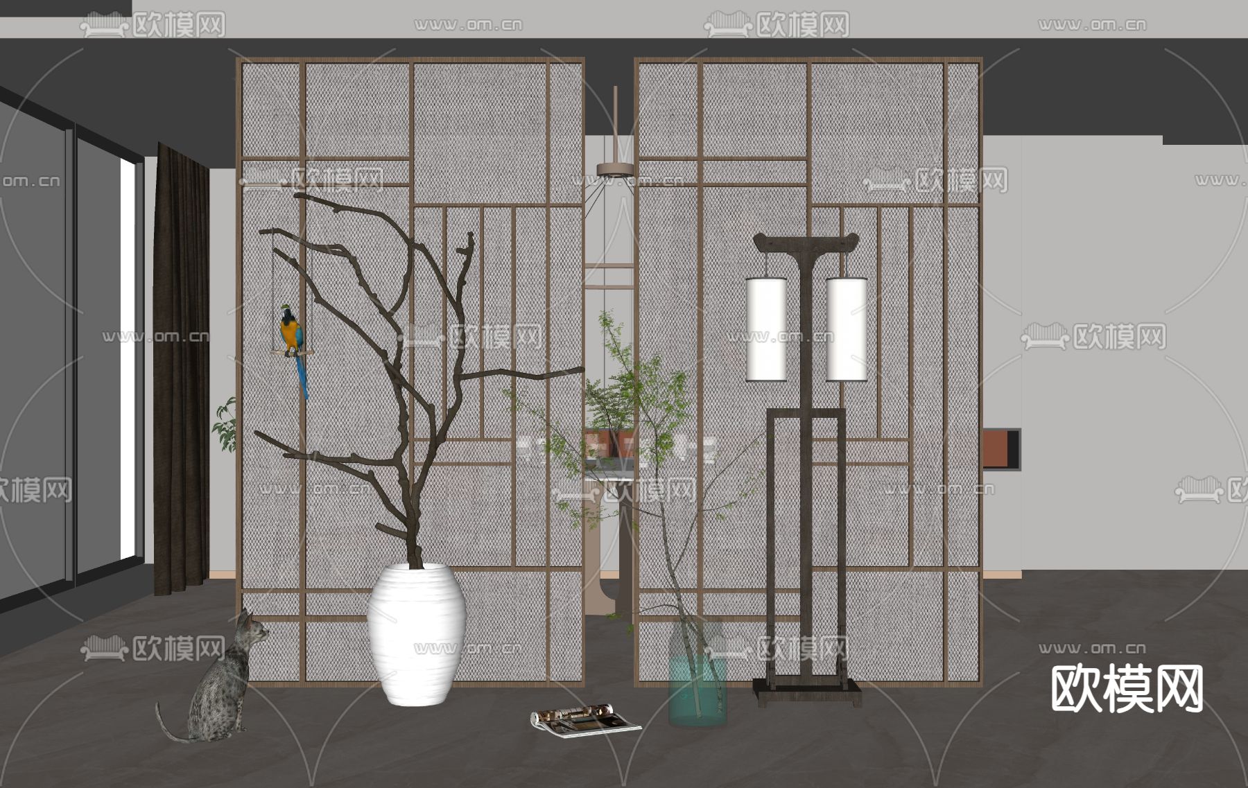 新中式枯树枝 花瓶摆件su模型下载（渲染图2）