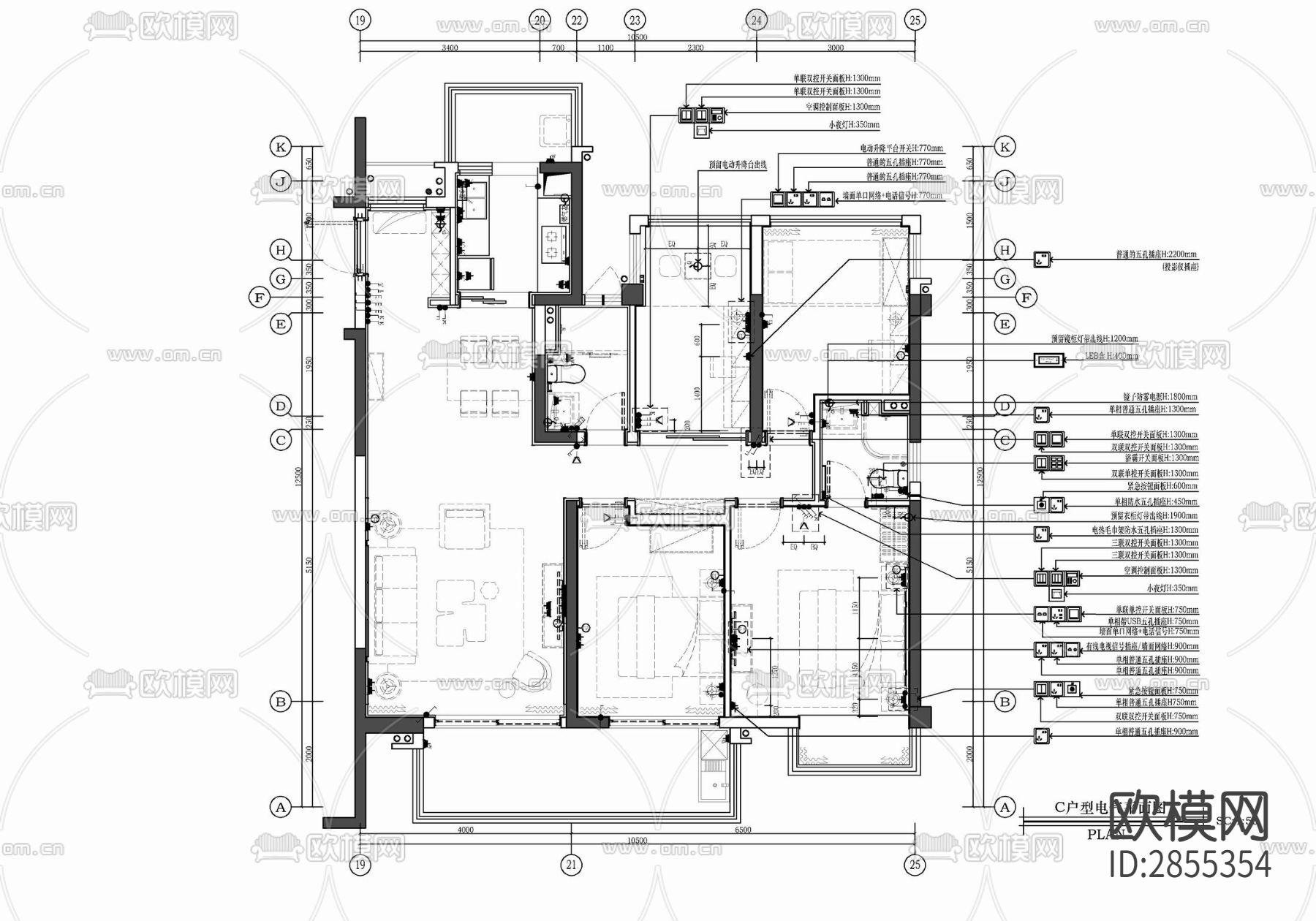 家装平层cad施工图下载（渲染图7）