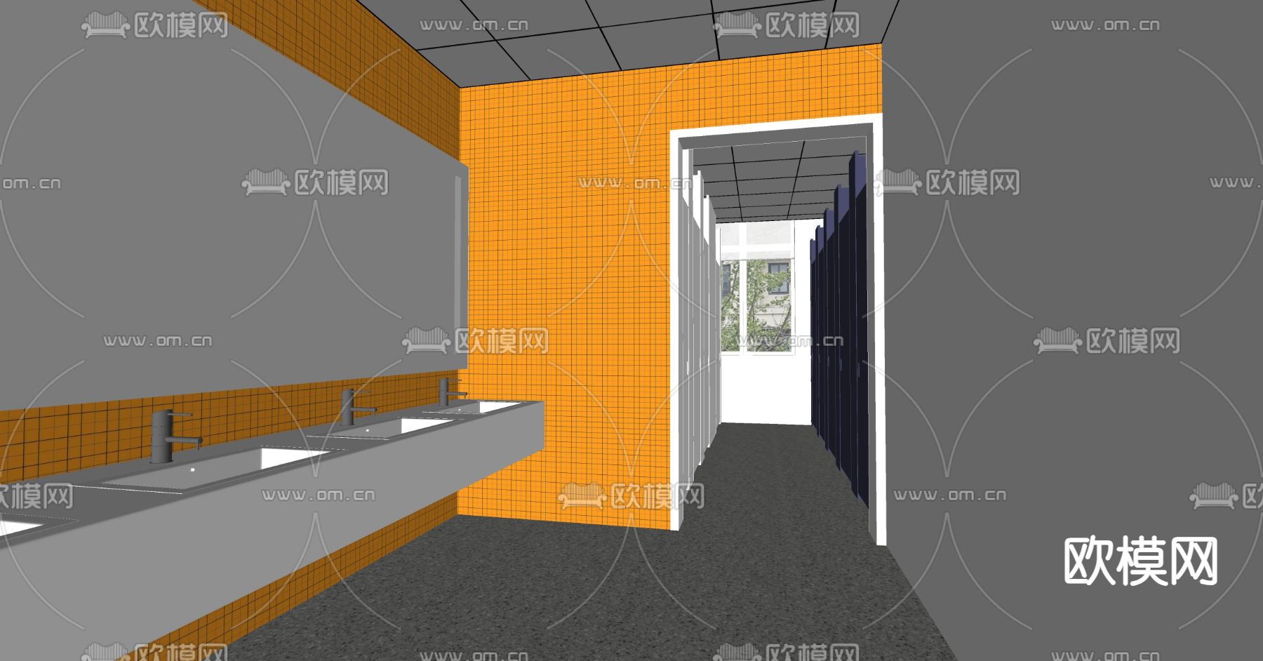 现代公共卫生间su模型下载（渲染图3）