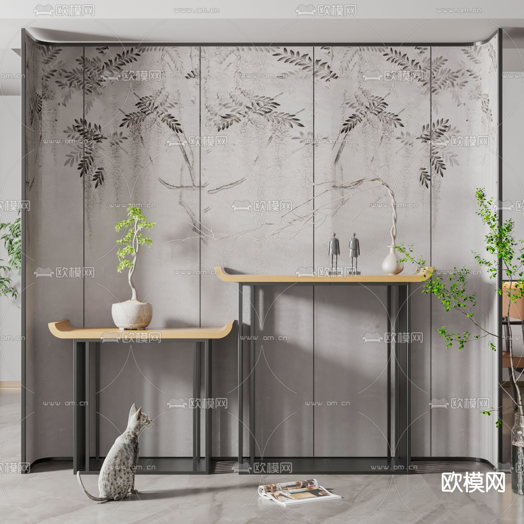 新中式端景台su模型下载（渲染图1）