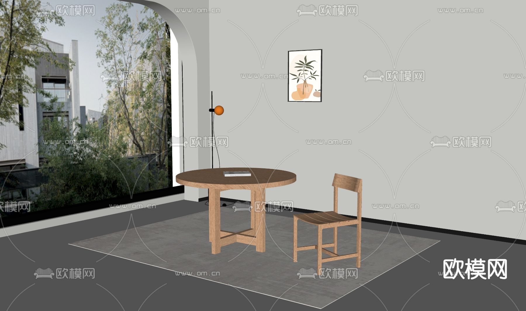 现代餐桌椅su模型下载（渲染图2）