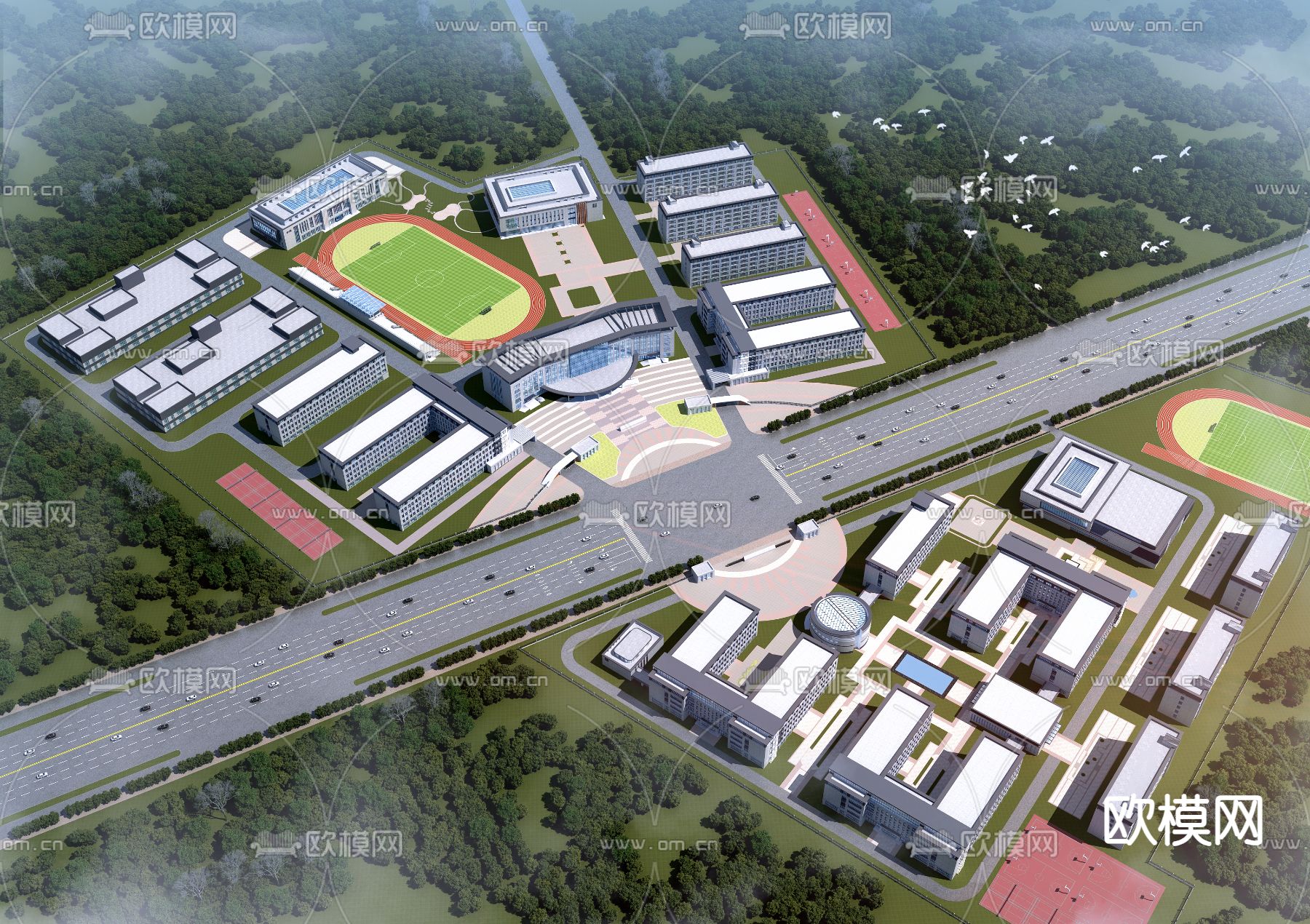 学校鸟瞰3d模型下载id142837753dmax免费模型 欧模网 