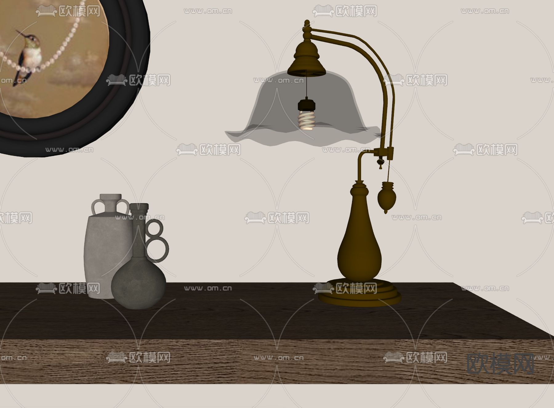 中古风台灯su模型下载（渲染图2）