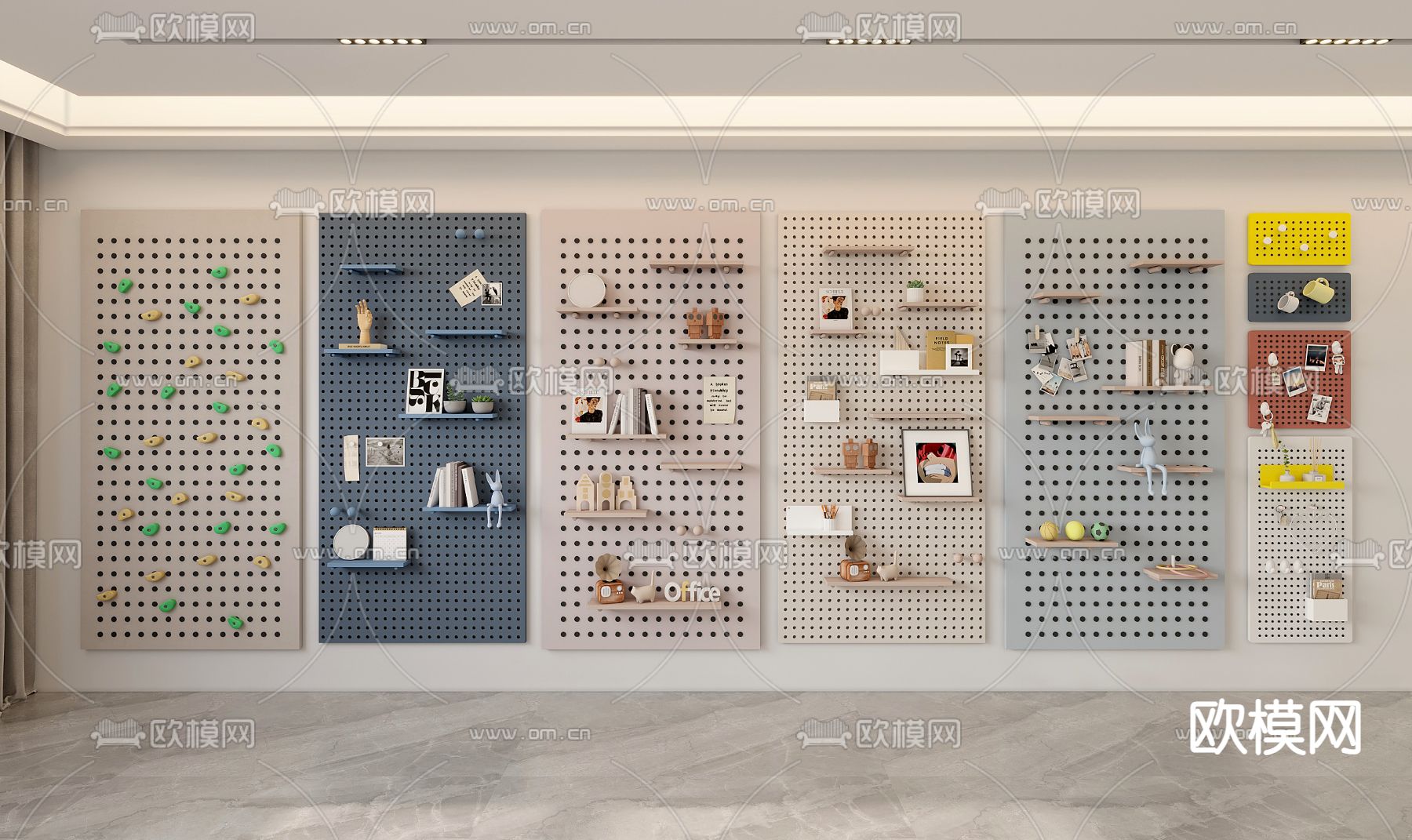 现代洞洞板 墙饰su模型下载（渲染图1）