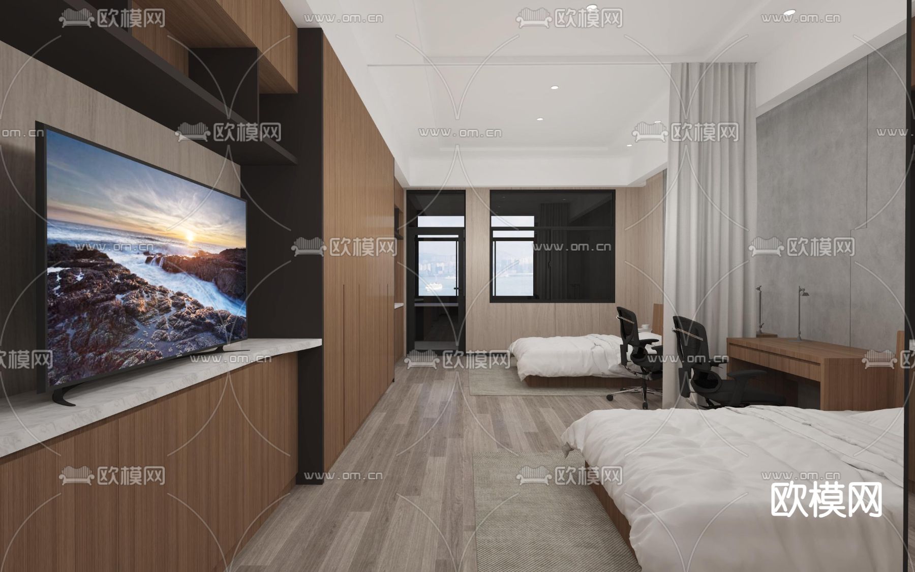 现代学生宿舍su模型下载（渲染图2）