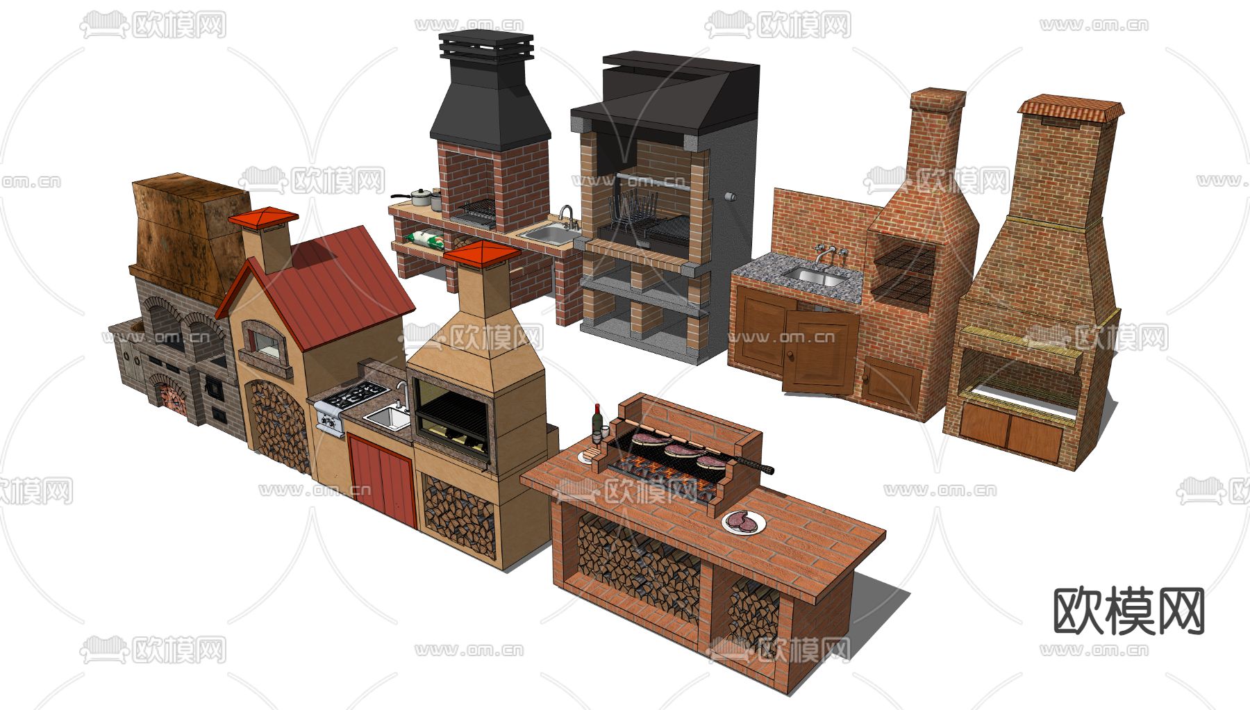 灶台 炉灶 壁炉su模型下载（渲染图2）