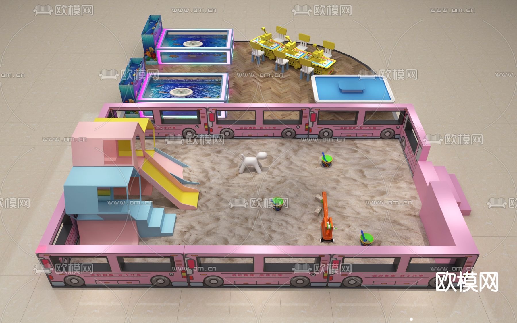 儿童游乐园  儿童娱乐区 儿童沙池3d模型下载（渲染图1）