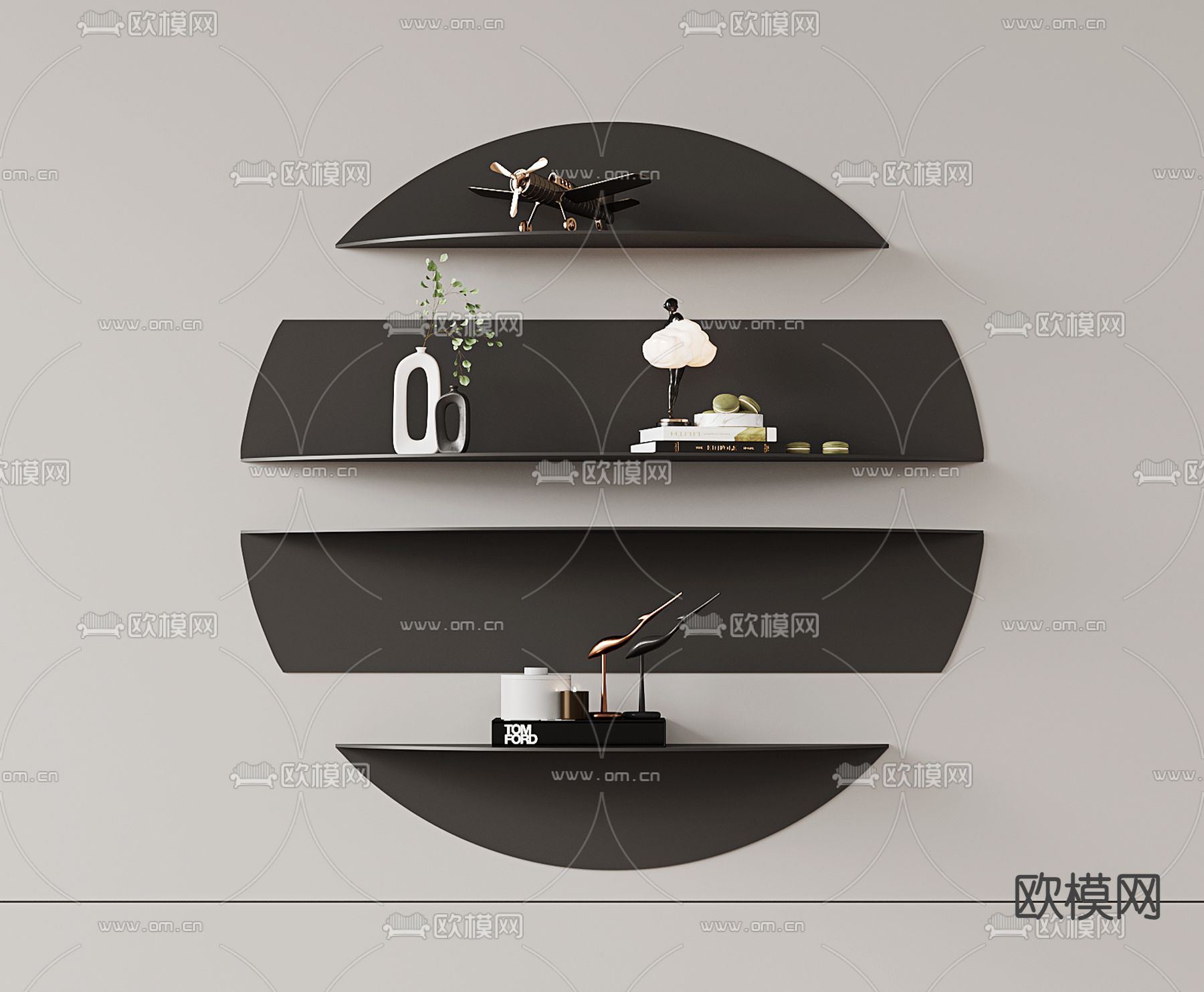 装饰墙架 壁挂书架su模型下载（渲染图1）