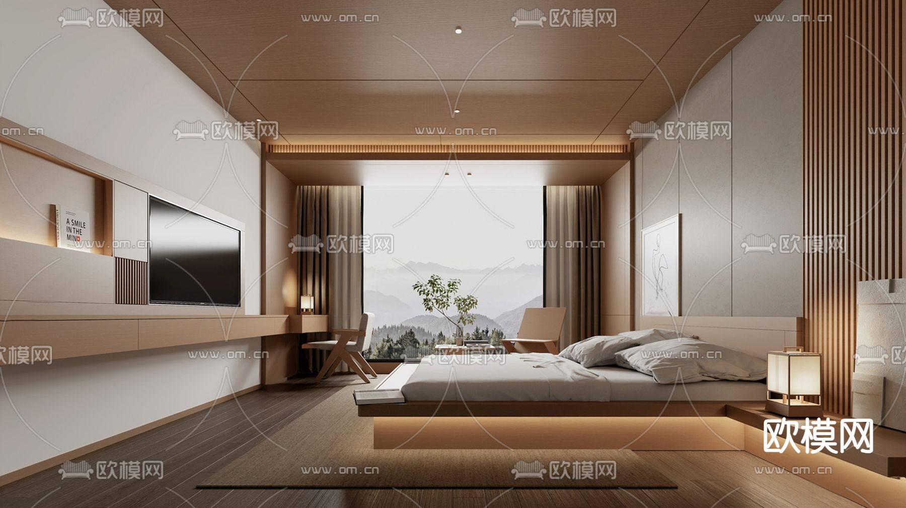 现代酒店客房su模型下载（渲染图1）