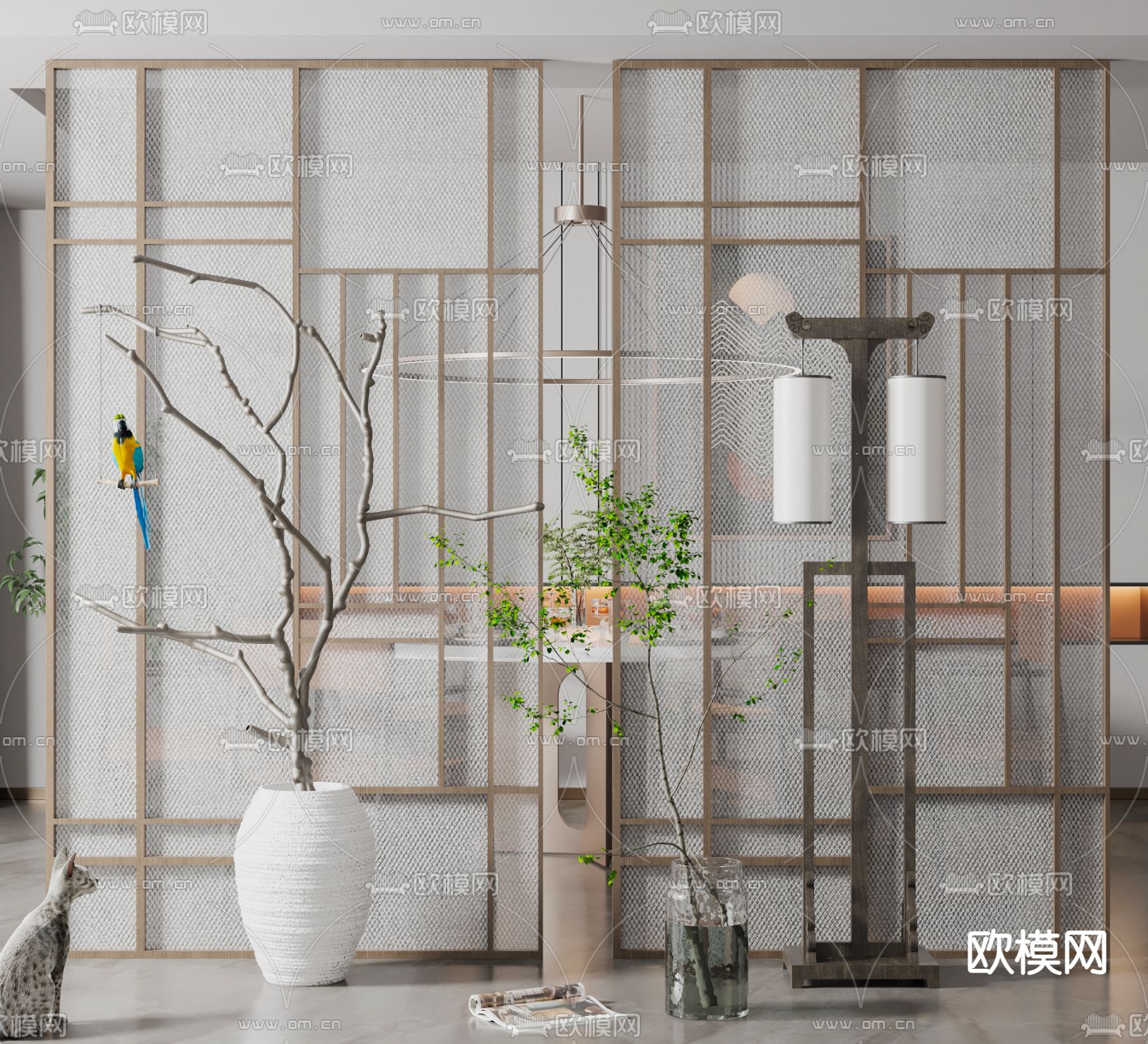 新中式枯树枝 花瓶摆件su模型下载（渲染图1）