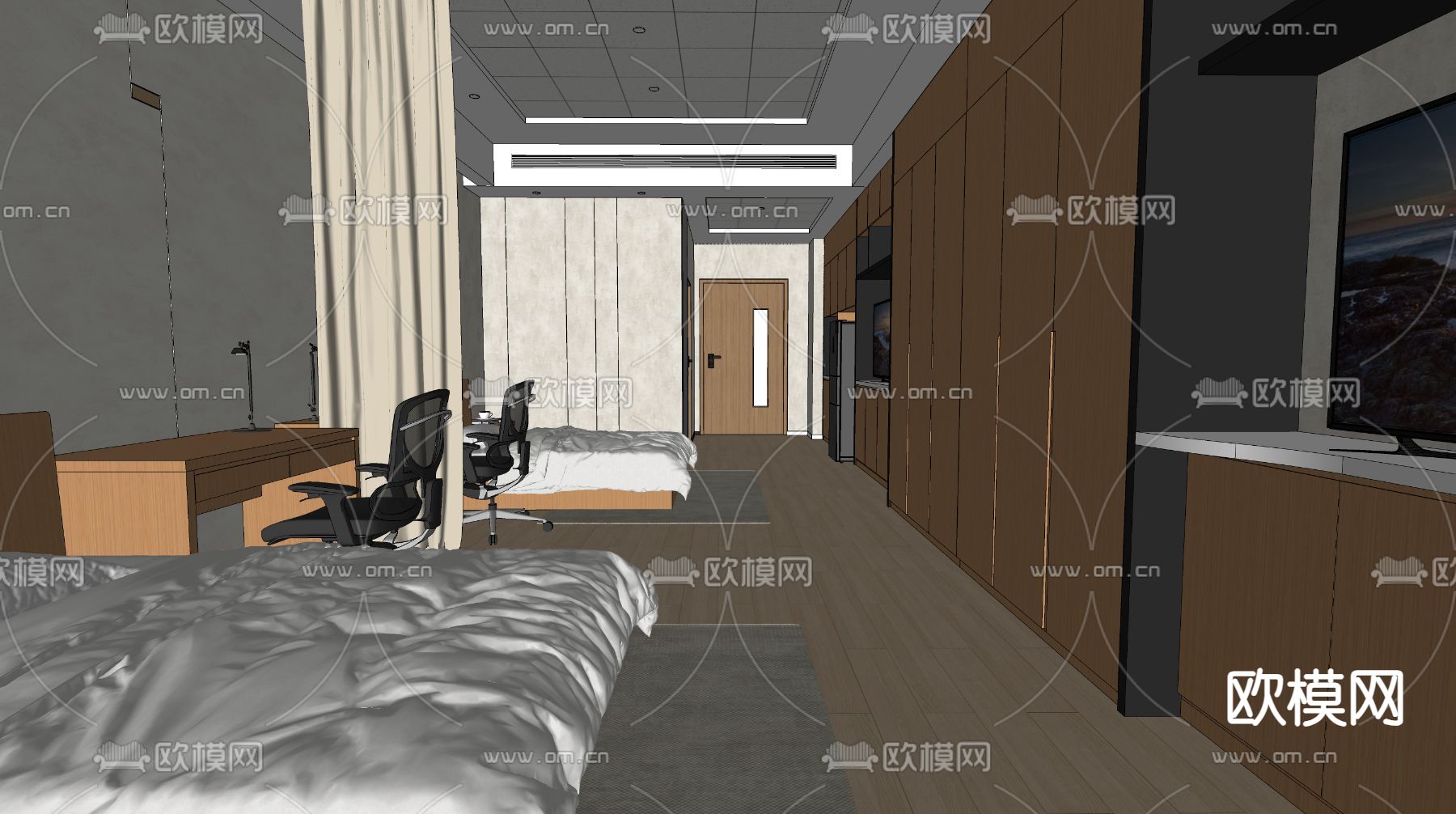 现代学生宿舍su模型下载（渲染图3）