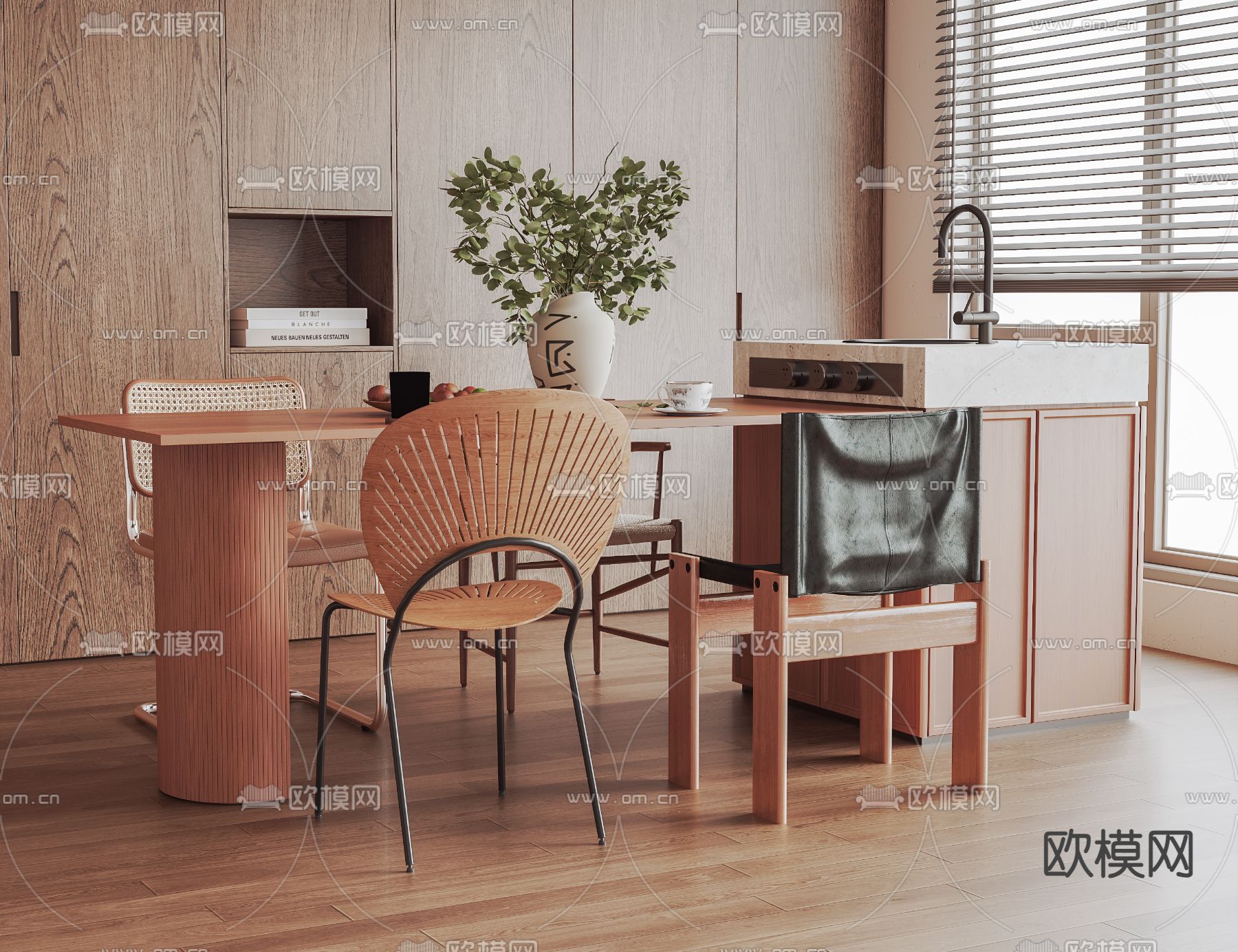 岛台餐桌椅3d模型下载