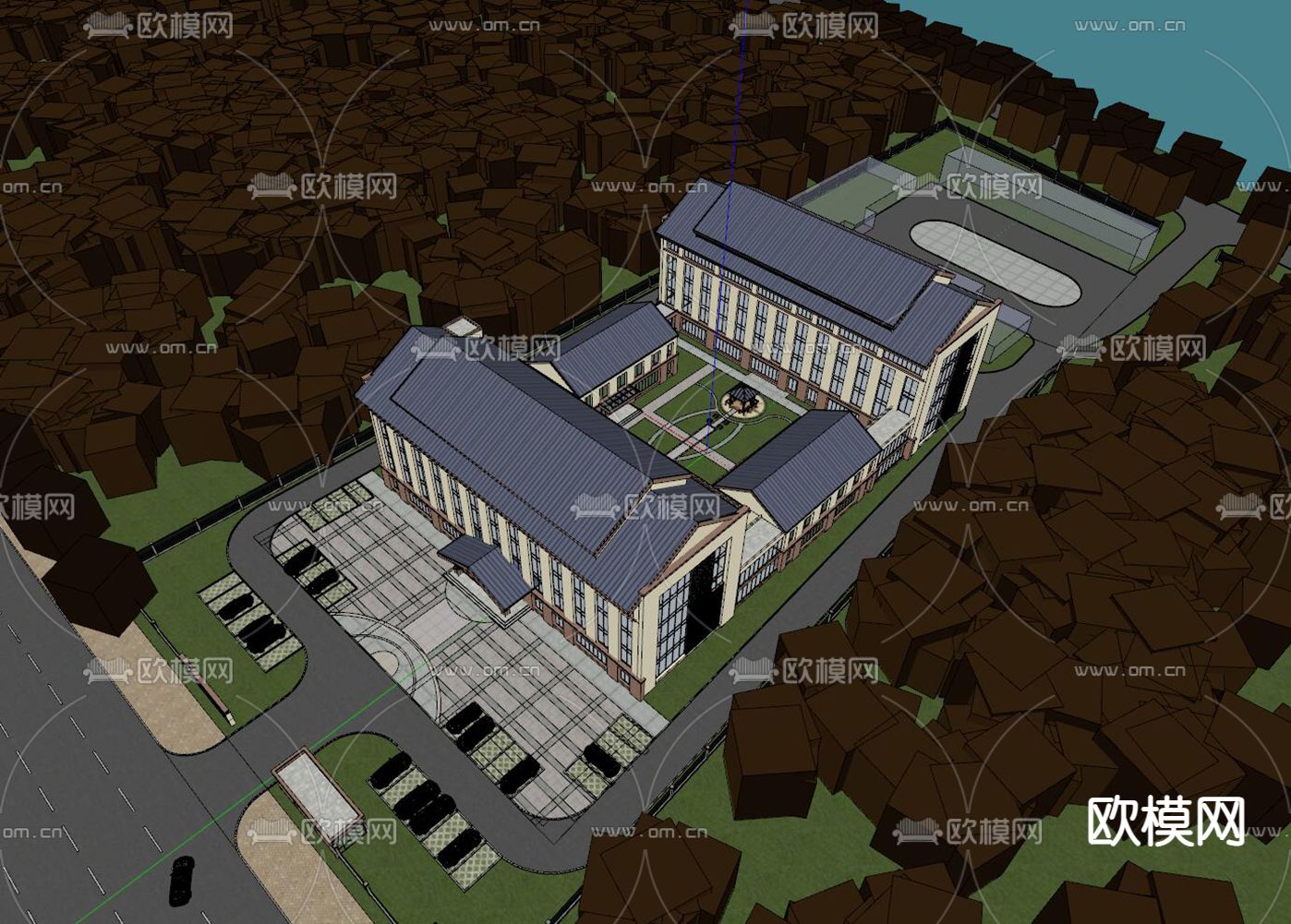 现代福利院鸟瞰图su模型下载（渲染图2）