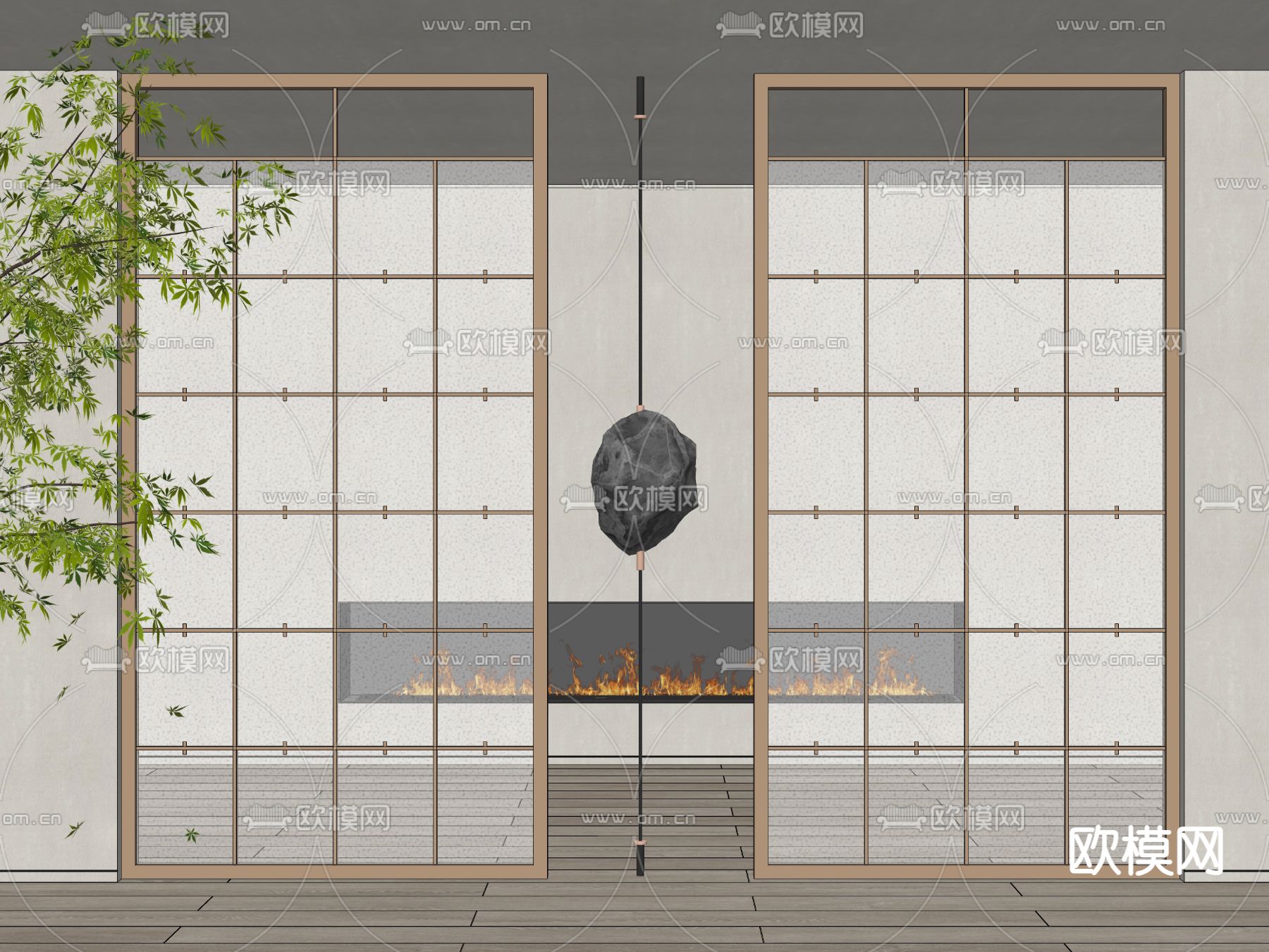 现代玻璃隔断su模型下载（渲染图2）