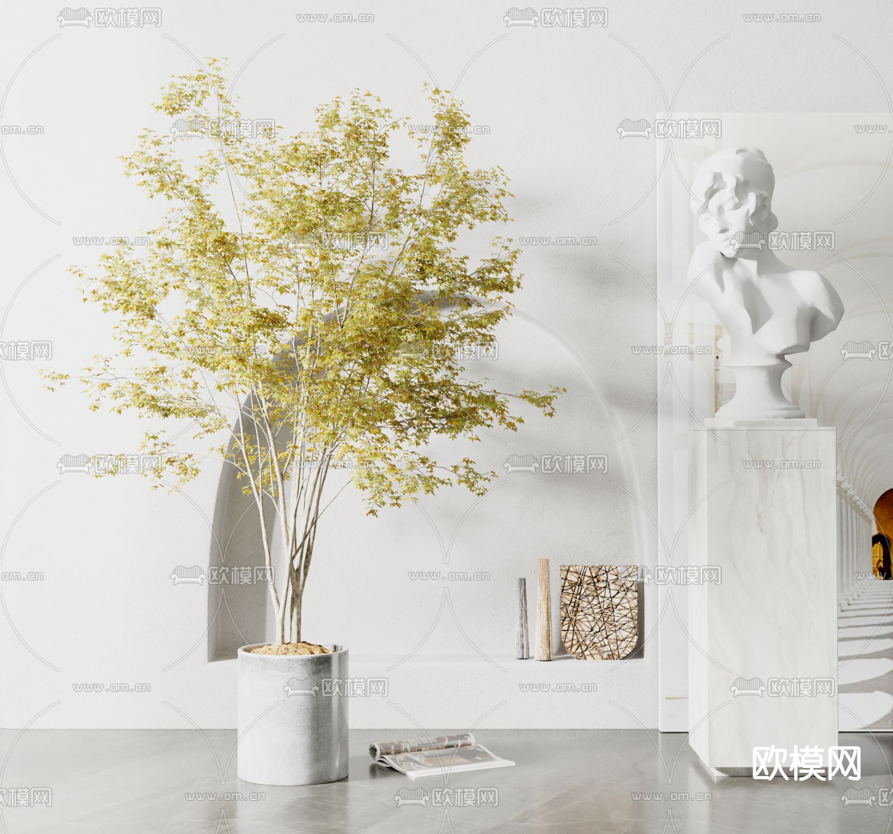 侘寂风盆栽 盆景su模型下载（渲染图1）