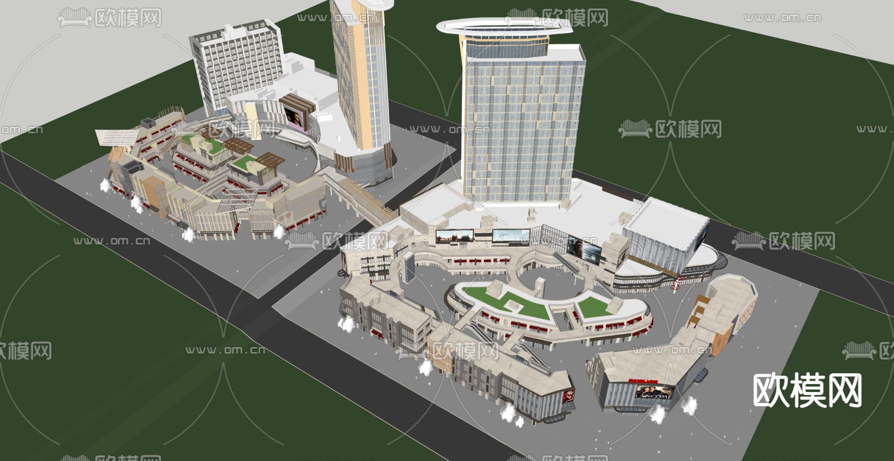 现代商业街su模型下载（渲染图2）