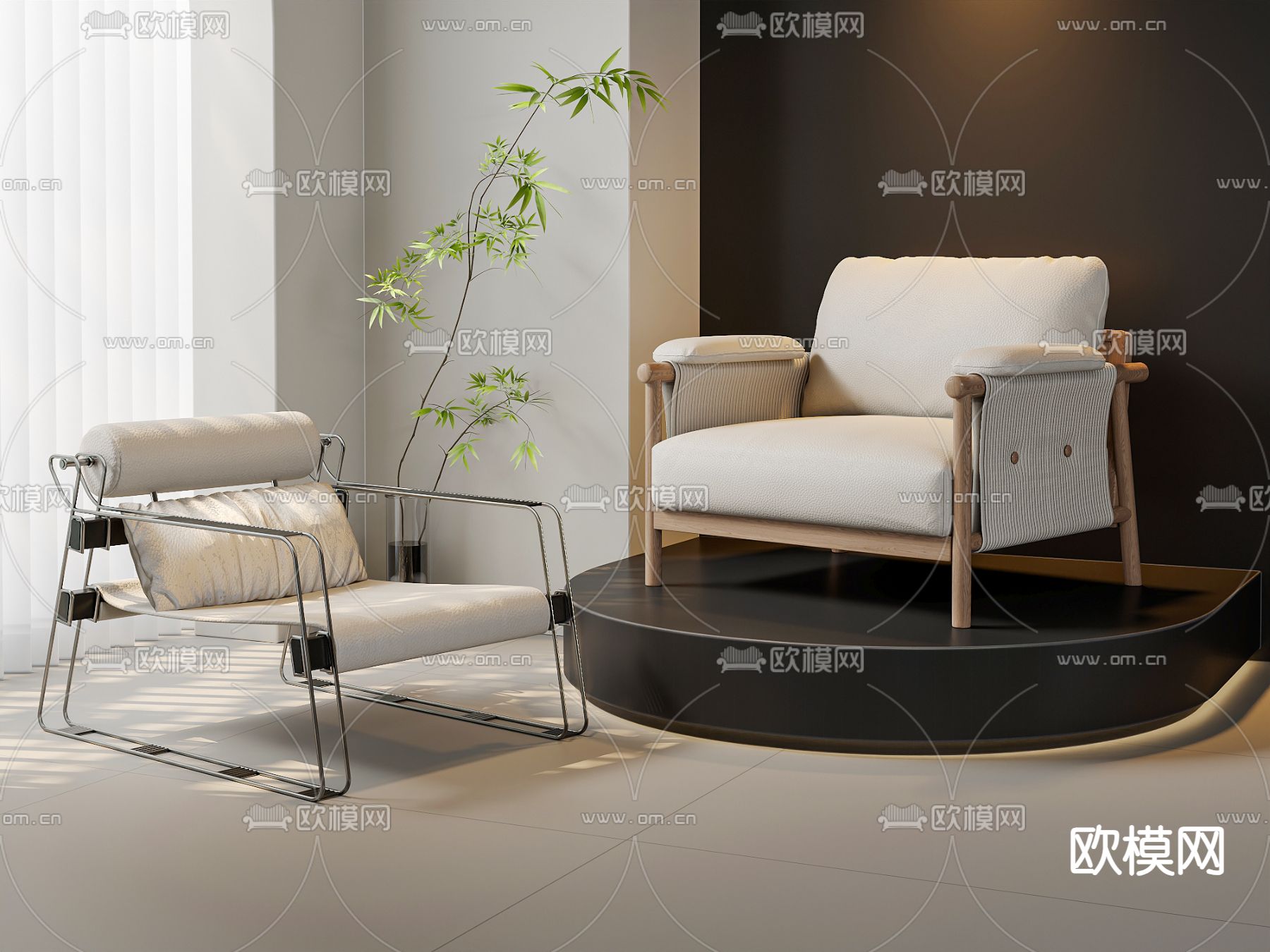 现代休闲椅su模型下载（渲染图1）