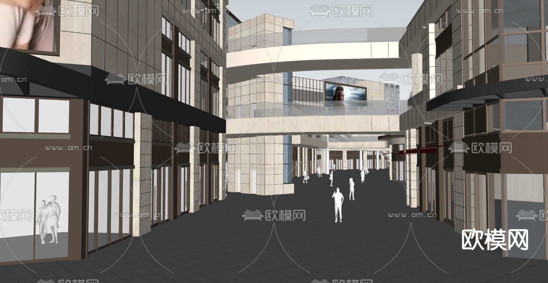 现代商业街su模型下载（渲染图3）