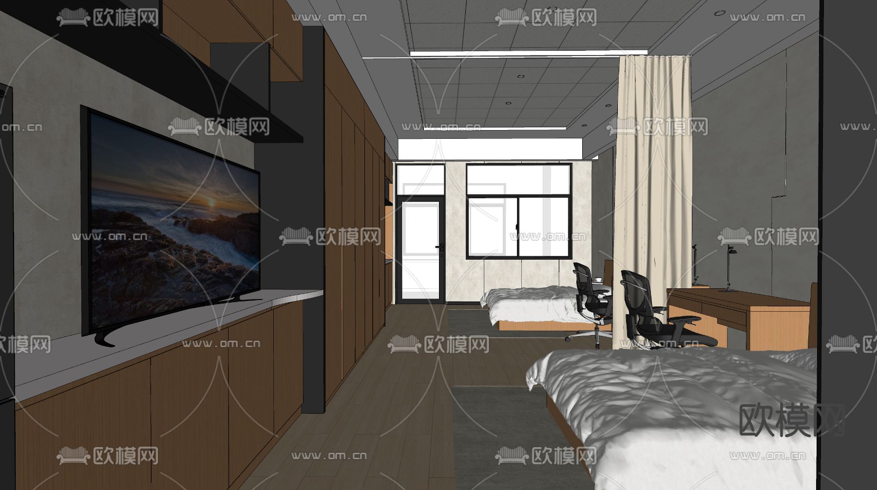 现代学生宿舍su模型下载（渲染图4）